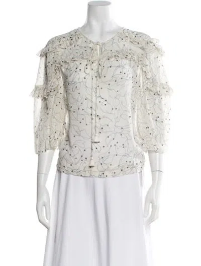 Pre-owned See By Chloé Printed Tie Neck Blouse In White