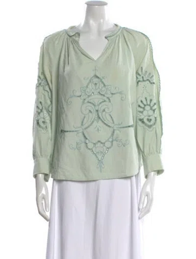 Pre-owned See By Chloé Printed V-neck Blouse In Green