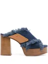 See By Chloé 100mm Frayed-detailing Denim Mules In Blue