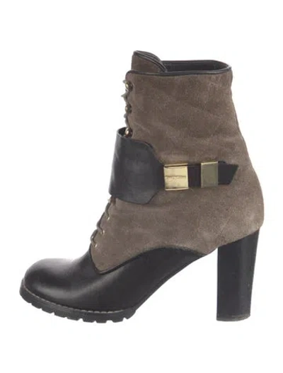 Pre-owned See By Chloé Quilted Pattern Suede Lace-up Boots In Multicolor