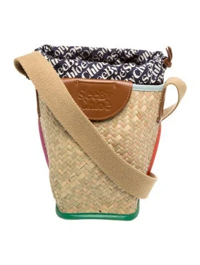 Pre-owned See By Chloé Raffia Bucket Bag In Neutral