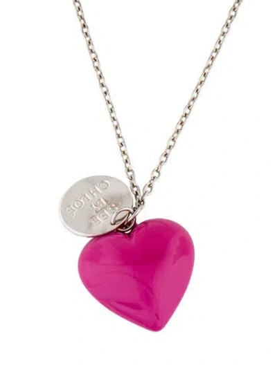 Pre-owned See By Chloé Resin Heart Pendant Necklace, 24" In Pink
