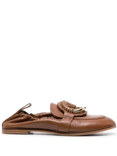 SEE BY CHLOÉ RING-DETAIL LEATHER LOAFERS