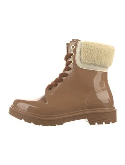 Pre-owned See By Chloé Rubber Colorblock Pattern Rain Boots In Neutral