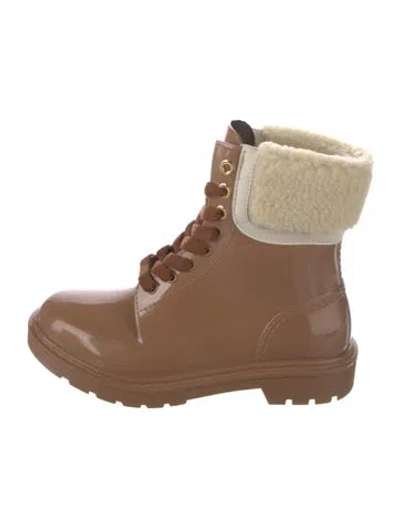 Pre-owned See By Chloé Rubber Fur Trim Combat Boots In Brown