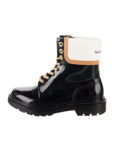 Pre-owned See By Chloé Rubber Lace-up Boots In Black