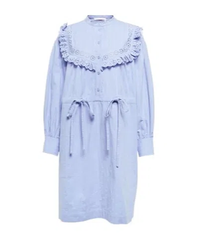 See By Chloé Ruffled Cotton Poplin Shirt Dress In Blue