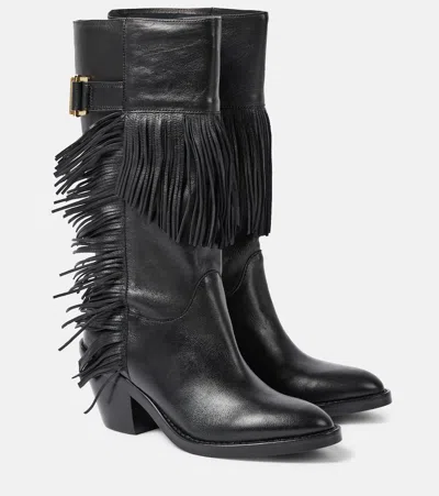 See By Chloé Santiag Leather Knee-high Boots In Black