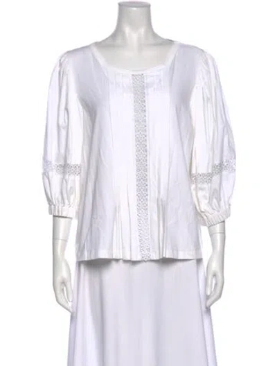 Pre-owned See By Chloé Scoop Neck Three-quarter Sleeve Blouse In White