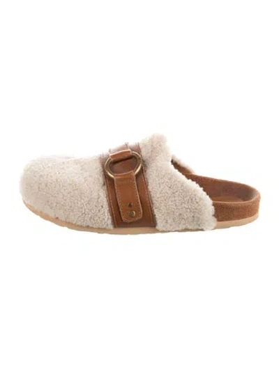 Pre-owned See By Chloé Shearling Colorblock Pattern Mules In Brown