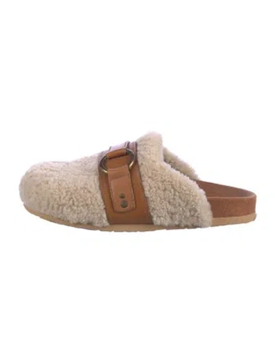 Pre-owned See By Chloé Shearling Colorblock Pattern Mules In Neutral