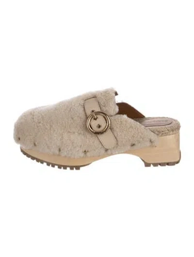 Pre-owned See By Chloé Shearling Studded Accents Mules In Neutrals