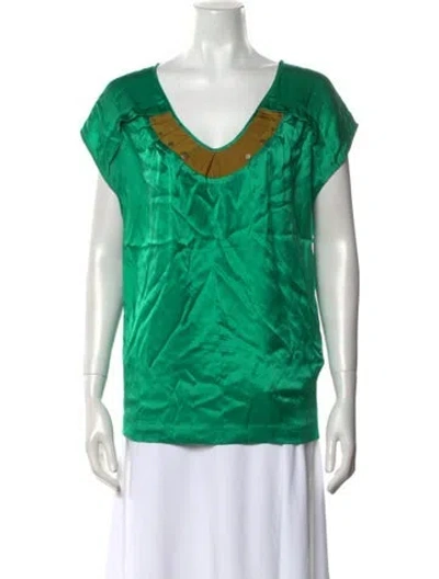 Pre-owned See By Chloé Silk Colorblock Pattern T-shirt In Green