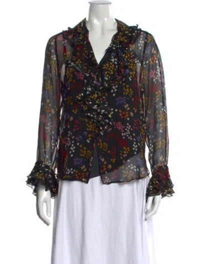 Pre-owned See By Chloé Silk Floral Print Blouse In Black