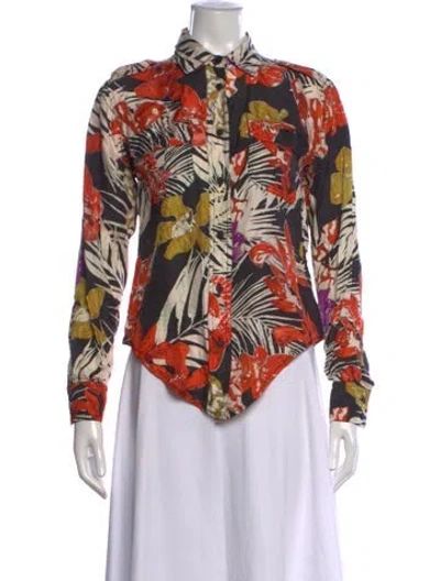 Pre-owned See By Chloé Silk Floral Print Top In Black/orange