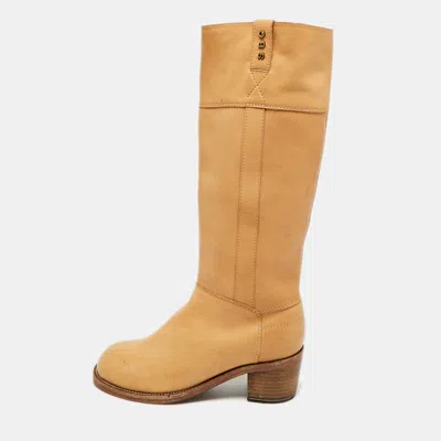 Pre-owned See By Chloé Size 37 Tan Leather Knee Length Riding Boots In Brown