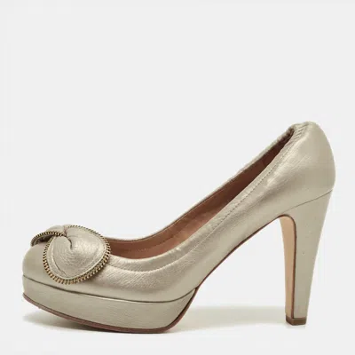 Pre-owned See By Chloé Size 40 Metallic Leather Platform Pumps In Silver