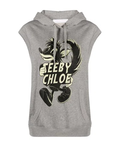 See By Chloé Sleeveless Drawstring-hoodie In Gray