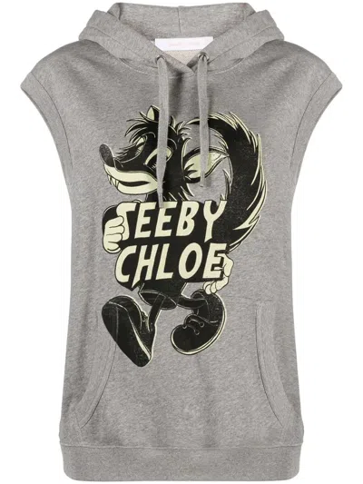 See By Chloé Sleeveless Hooded Sweater Grey Size Xl 100% Cotton