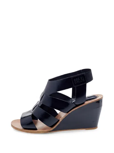 Pre-owned See By Chloé Slingback Wedge Sandals In Black