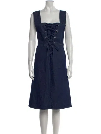 Pre-owned See By Chloé Square Neckline Midi Length Dress In Blue
