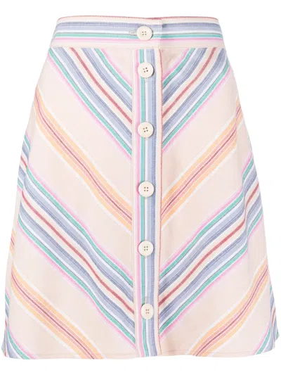 See By Chloé Striped Mini Skirt Pink Size 10 52% Cotton, 48% Linen In Multi