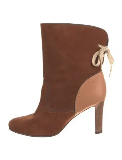 Pre-owned See By Chloé Suede Colorblock Pattern Boots In Brown