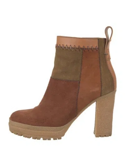 Pre-owned See By Chloé Suede Colorblock Pattern Boots In Neutrals