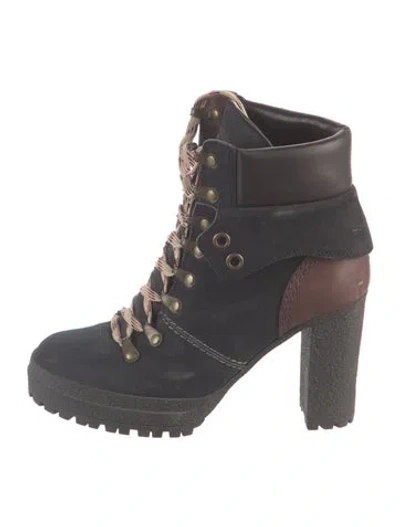 Pre-owned See By Chloé Suede Colorblock Pattern Combat Boots In Blue