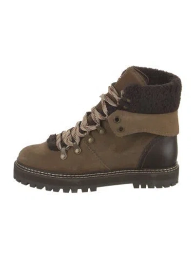 Pre-owned See By Chloé Suede Colorblock Pattern Combat Boots In Brown