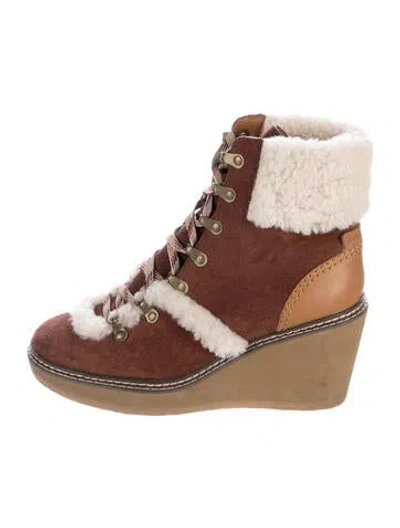 Pre-owned See By Chloé Suede Colorblock Pattern Combat Boots In Brown