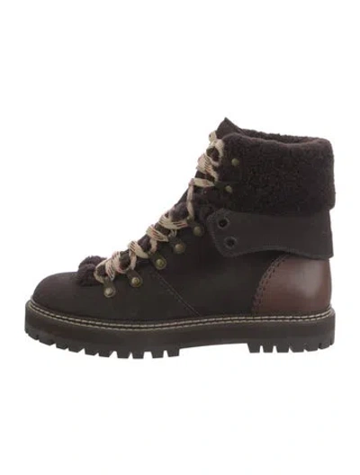 Pre-owned See By Chloé Suede Colorblock Pattern Combat Boots In Brown