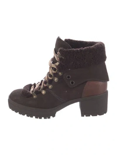 Pre-owned See By Chloé Suede Colorblock Pattern Combat Boots In Brown