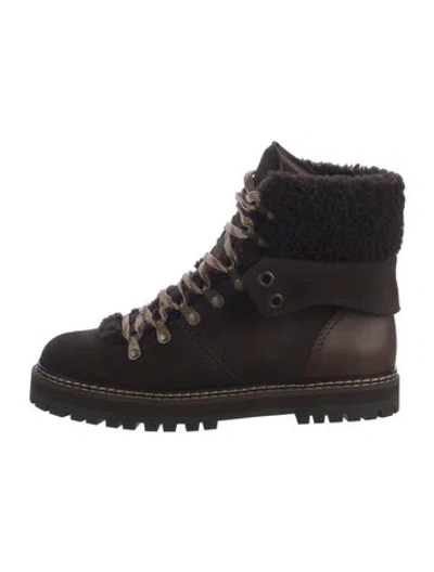Pre-owned See By Chloé Suede Colorblock Pattern Combat Boots In Brown