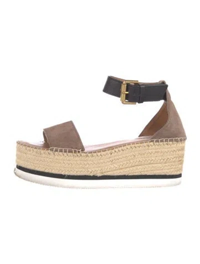 Pre-owned See By Chloé Suede Colorblock Pattern Espadrilles In Neutral