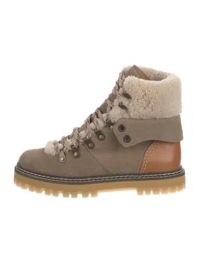 Pre-owned See By Chloé Suede Colorblock Pattern Hiking Boots In Brown
