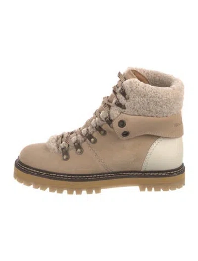 Pre-owned See By Chloé Suede Colorblock Pattern Hiking Boots In Neutral