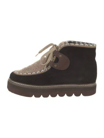 Pre-owned See By Chloé Suede Colorblock Pattern Lace-up Boots In Black