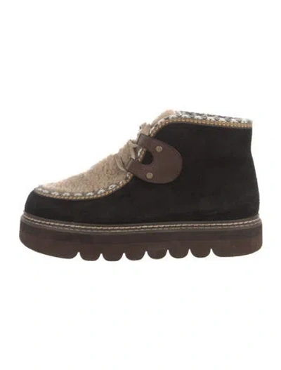 Pre-owned See By Chloé Suede Colorblock Pattern Lace-up Boots In Black