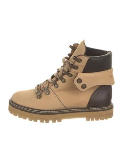 Pre-owned See By Chloé Suede Colorblock Pattern Lace-up Boots In Brown