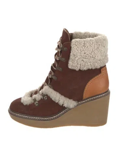 Pre-owned See By Chloé Suede Colorblock Pattern Lace-up Boots In Brown