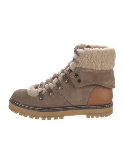 Pre-owned See By Chloé Suede Colorblock Pattern Lace-up Boots In Brown