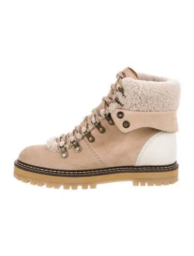 Pre-owned See By Chloé Suede Colorblock Pattern Lace-up Boots In Multi