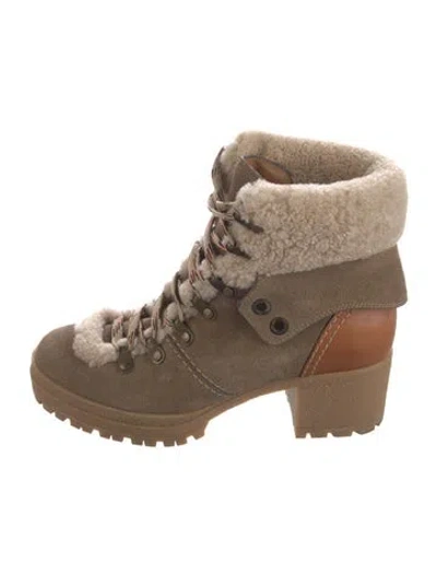 Pre-owned See By Chloé Suede Colorblock Pattern Snow Boots In Neutral
