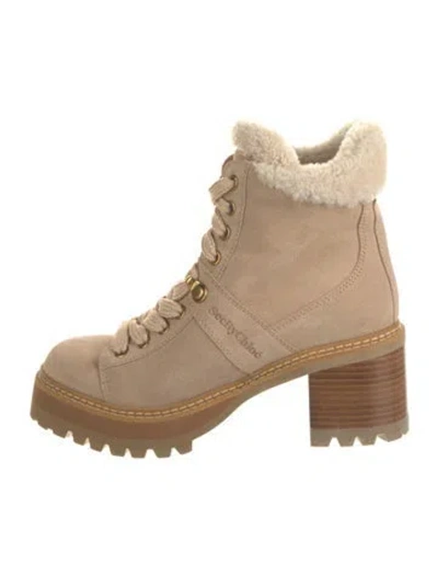Pre-owned See By Chloé Suede Combat Boots In Brown