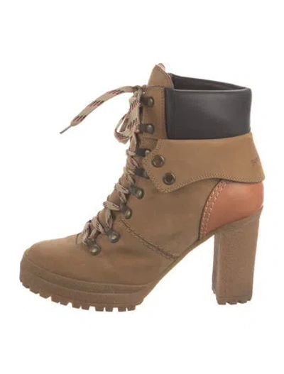 Pre-owned See By Chloé Suede Combat Boots In Brown