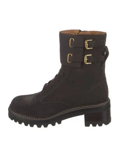 Pre-owned See By Chloé Suede Combat Boots In Brown