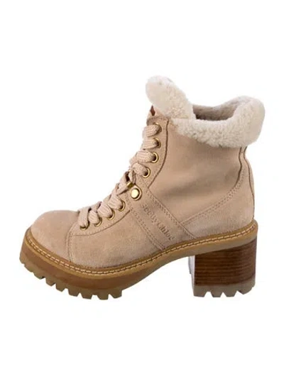 Pre-owned See By Chloé Suede Combat Boots In Gold