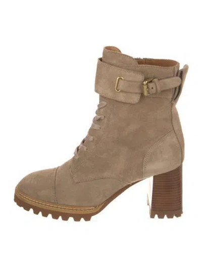Pre-owned See By Chloé Suede Combat Boots In Neutral