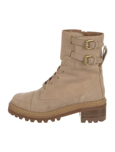 Pre-owned See By Chloé Suede Combat Boots In Neutral